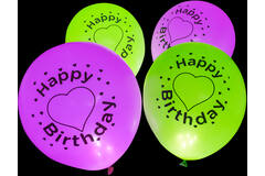 4 Latex Balloons LED Happy Birthday Heart 27.5 cm / 11"