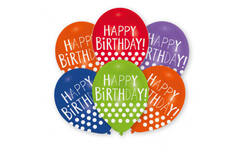 6 Latex Balloons Happy Birthday - Dots 27.5 cm / 11"