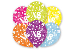 6 Latex Balloons All Round Printed Age 18 27.5 cm / 11"