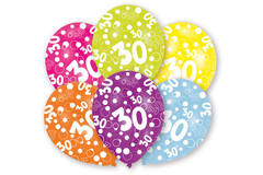 6 Latex Balloons All Round Printed Age 30 27.5 cm / 11"