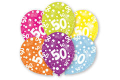 6 Latex Balloons All Round Printed Age 50 27.5 cm / 11"
