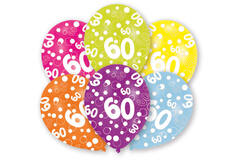 6 Latex Balloons All Round Printed Age 60 27.5 cm / 11"