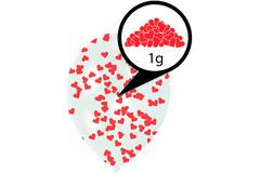 6 Latex Balloons Clear Confetti Filled Red Hearts Paper 27.5 cm / 11"