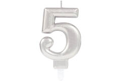 Number Candle 5 Starlight Birthday Silver Height 9.3 cm