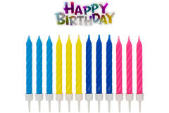 12 Spiral Candles Happy Birthday Assorted Height 6.3 cm