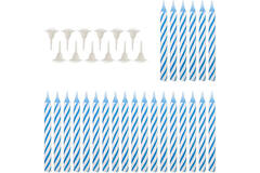 24 Spiral Candles with 12 Holders Blue Height 6.3 cm