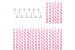 24 Spiral Candles with 12 Holders Pink Height 6.3 cm