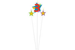 Numeral Candle 3 with 2 Star Candles Height 12.2/13.5 cm