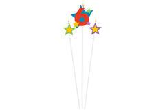 Numeral Candle 6 with 2 Star Candles Height 12.2/13.5 cm
