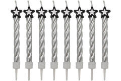 8 Spiral Candles with Star Silver Height 6.3 cm