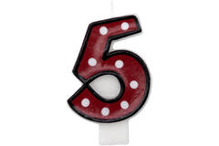Numeral Candle 5 Dots & Black Border Height 7.6 cm