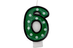 Numeral Candle 6 Dots & Black Border Height 7.6 cm