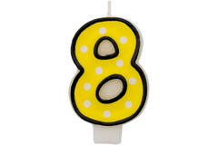 Numeral Candle 8 Dots & Black Border Height 7.6 cm