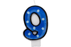 Numeral Candle 9 Dots & Black Border Height 7.6 cm