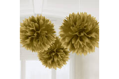 3 Fluffy Decorations Gold Paper 40.6 cm