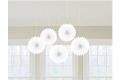 5 Fan Decorations Frosty White Paper 15.2 cm