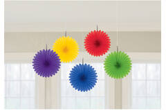 5 Fan Decorations Rainbow Paper 15.2 cm