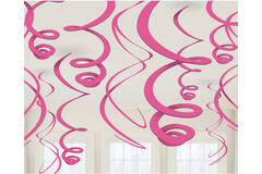 12 Swirl Decorations Bright Pink Foil 55.8 cm