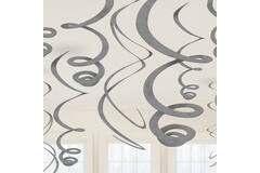 12 Swirl Decorations Silver Foil 55.8 cm