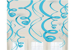 12 Swirl Decorations Caribbean Blue Foil 55.8 cm