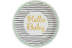 8 Plates Hello Baby Round Paper 23 cm
