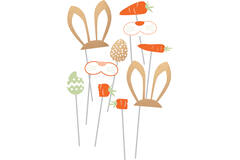 Photo Booth Kit Easter Bunny Paper / Wood 10 Pieces 28.5 x 14.7 cm