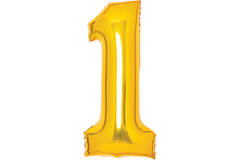Medium Number 1 Gold Foil Balloon N26 Packaged 26IN 65 cm x 35 cm