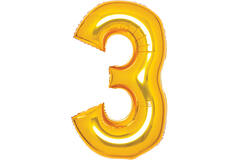 Medium Number 3 Gold Foil Balloon N26 Packaged 26IN 70 cm x 50 cm