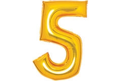 Medium Number 5 Gold Foil Balloon N26 Packaged 26IN 72 cm x 52 cm