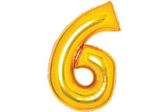 Medium Number 6 Gold Foil Balloon N26 Packaged 26IN 74 cm x 46 cm