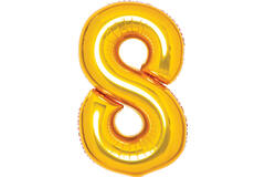 Medium Number 8 Gold Foil Balloon N26 Packaged 26IN 74 cm x 49 cm