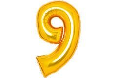 Medium Number 9 Gold Foil Balloon N26 Packaged 26IN 74 cm x 47 cm