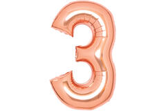 Medium Number 3 Rose Gold Foil Balloon N26 Packaged 26IN 70 cm x 50 cm