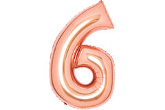 Medium Number 6 Rose Gold Foil Balloon N26 Packaged 26IN 74 cm x 46 cm