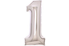 Medium Number 1 Silver Foil Balloon N26 Packaged 26IN 65 cm x 35 cm