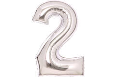Medium Number 2 Silver Foil Balloon N26 Packaged 26IN 70 cm x 51 cm