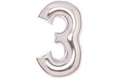 Medium Number 3 Silver Foil Balloon N26 Packaged 26IN 70 cm x 50 cm