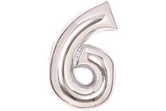 Medium Number 6 Silver Foil Balloon N26 Packaged 26IN 74 cm x 46 cm