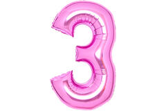 Medium Number 3 Pink Foil Balloon N26 Packaged 26IN 70 cm x 50 cm
