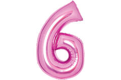 Medium Number 6 Pink Foil Balloon N26 Packaged 26IN 74 cm x 46 cm