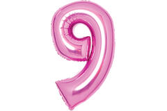 Medium Number 9 Pink Foil Balloon N26 Packaged 26IN 74 cm x 47 cm