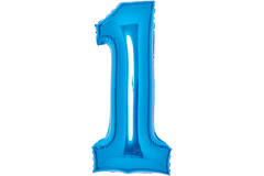 Medium Number 1 Blue Foil Balloon N26 Packaged 26IN 65 cm x 35 cm
