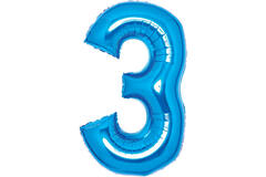 Medium Number 3 Blue Foil Balloon N26 Packaged 26IN 70 cm x 50 cm