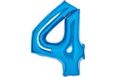 Medium Number 4 Blue Foil Balloon N26 Packaged 26IN 74 cm x 51 cm