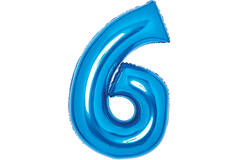 Medium Number 6 Blue Foil Balloon N26 Packaged 26IN 74 cm x 46 cm