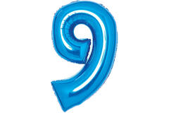 Medium Number 9 Blue Foil Balloon N26 Packaged 26IN 74 cm x 47 cm