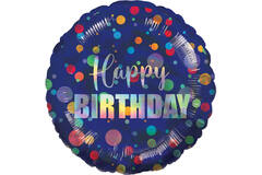 Standard Iridescent HBD Party Dots Foil Balloon C55 Packaged 43 cm