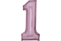 Large Number Silk Lustre 1 Pastel Pink Foil Balloon N34 Packaged 34IN 82 cm x 37 cm