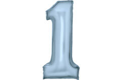 Large Number Silk Lustre 1 Pastel Blue Foil Balloon N34 Packaged 34IN 82 cm x 37 cm