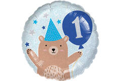 Standard Holographic 1st Birthday Cupcake Boy Foil Balloon C55 Packaged 43 cm